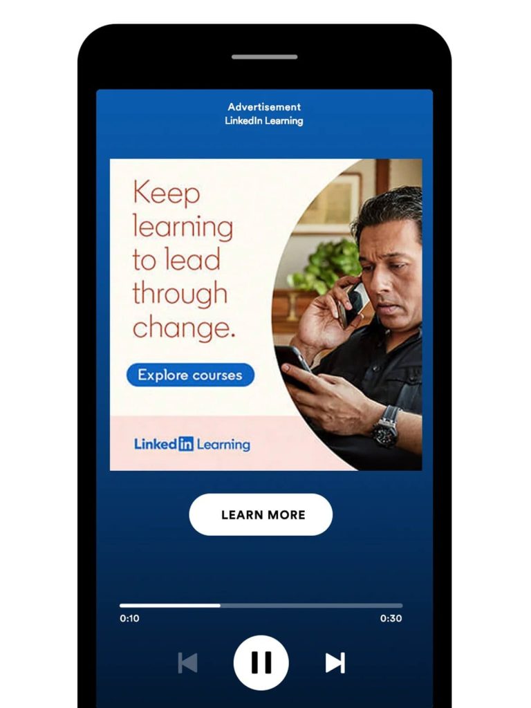 Voorbeeld van audio advertentie in Spotify