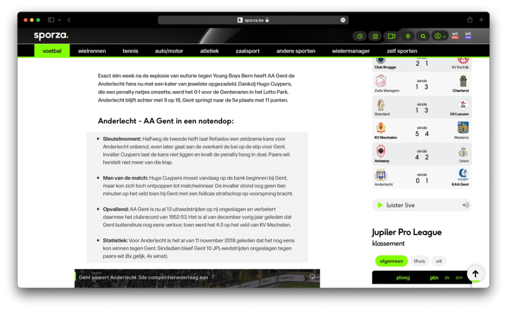 Sporza informatiebehoeftepiramide analyse